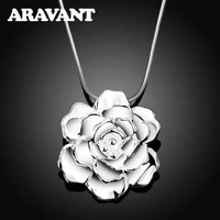 925 silver flower pendant necklace for women silver snake chain necklaces jewelry