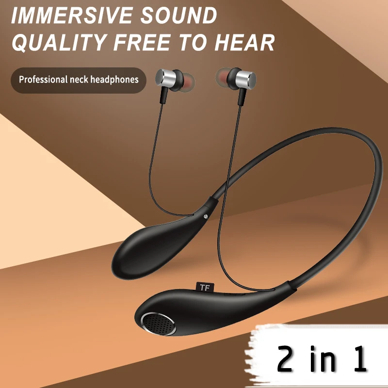 

2 In 1 Bluetooth Headset with External Speaker Magnet Neckband Earbuds Wireless Earphone Speaker Support TF Card for IOS Android