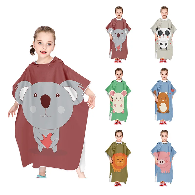 

2021 Autumn Microfiber Children Beach Towel Girls Beach Changing Poncho Hoodie Kids Bath Towel Cartoon Animal Swimming Bathrobe