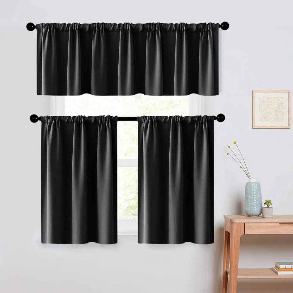 Black Curtain Panels for BedroomThermal Insulated Grommet Top Short Blackout Small Kitchen Window Drapery P092Z | Дом и сад