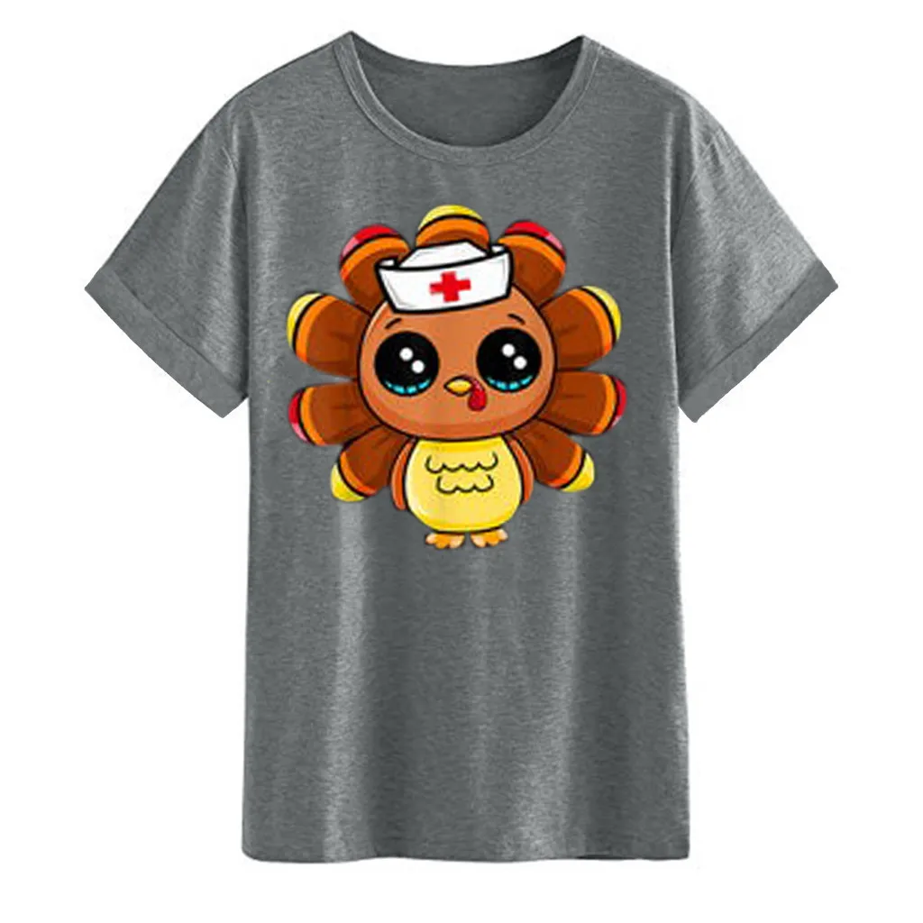 

Women Tunic Printing Short Sleeve O-Neck T-Shirt Thanksgiving Korean Tops Vintage Vogue Ullzang Tshirt Harajuku Top Tees Female