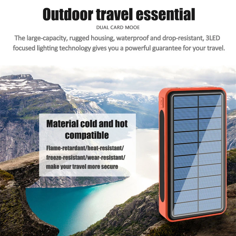 

Qi Solar Wireless 80000mAh Powerbank with Type-C 4USB Ports Portable Charger Fast Charging External Battery For Samsung Xiaomi