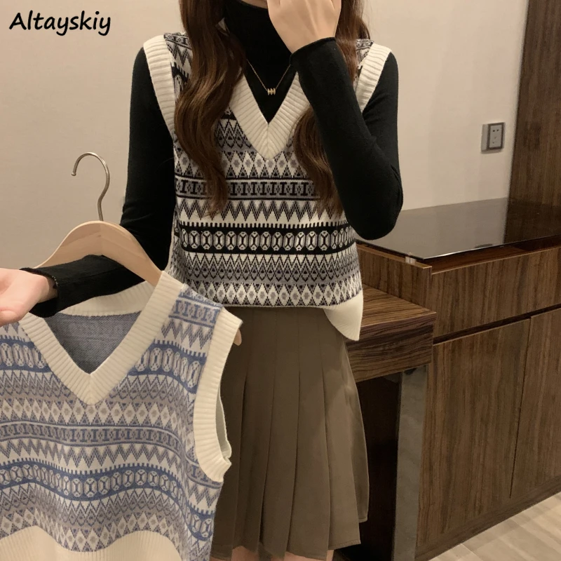 

Женский Классический свитер с V-образным вырезом, универсальный джемпер в стиле ретро, в стиле пэчворк, модная базовая уличная одежда в стил...