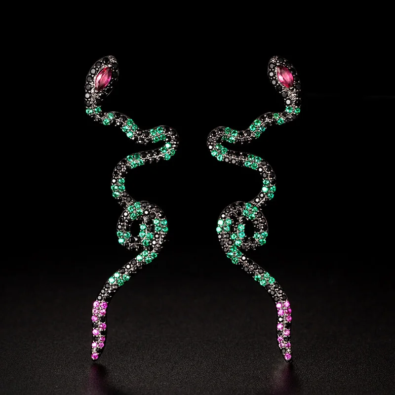

Zlxgirl Trendy Two Color Twist Snake Statement Earring For Women Luxury Full Cubic Zircon Wedding DUBAI Dangle Earring gifts