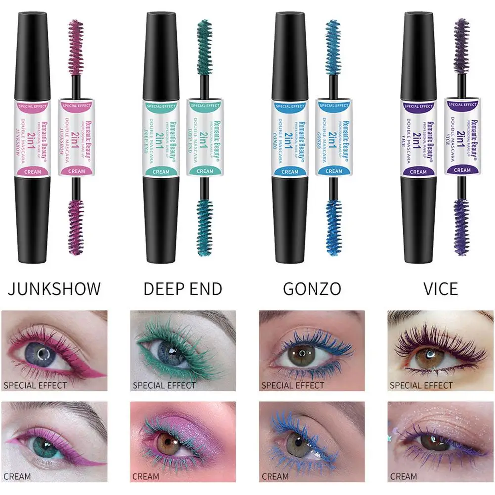 

2 In 1 Double Headed Mascara Waterproof Lengthens Eye Lash Purple Blue Green Curling Maskara Volume Silk Fiber Eyelash Mascara
