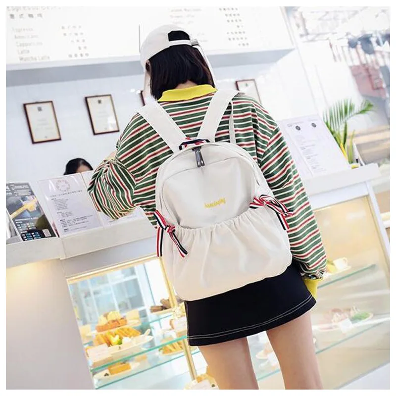 

College style solid color bow all-match backpack sweet girl embroidered letters student schoolbag