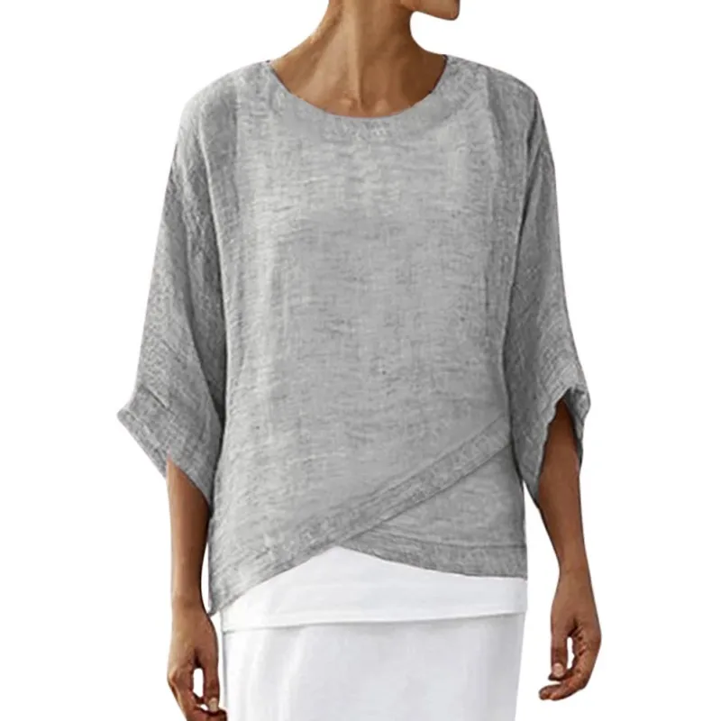 Футболка женская с круглым вырезом однотонная ассиметричная Повседневная