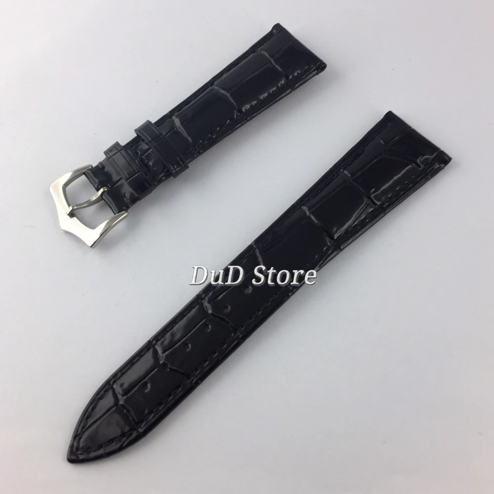 

22mm black Leather strap stainless steel buckle fit men's watch