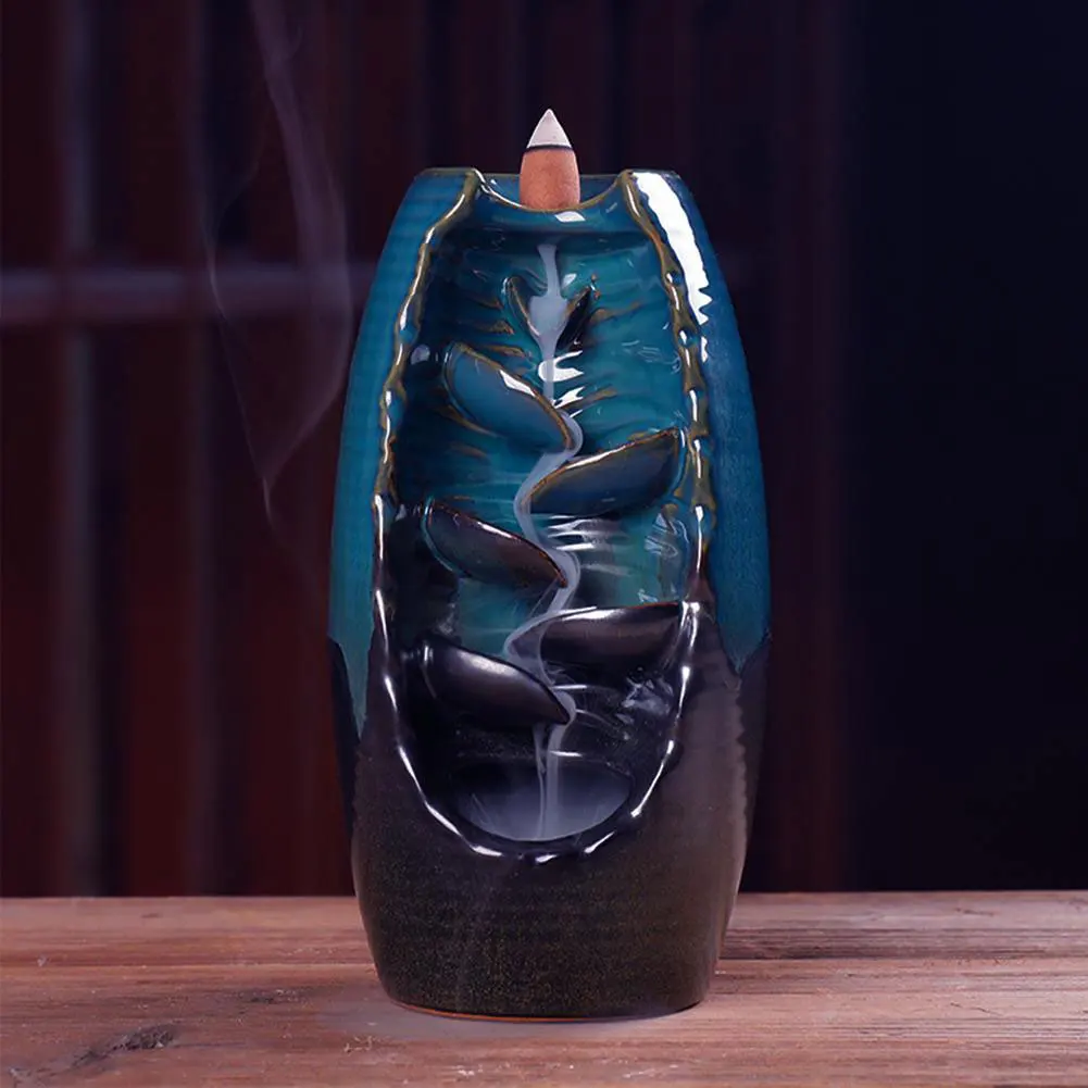 

Backflow Incense Burner Ceramic Aromatherapy Waterfall Incense Burner for Home Decor 20.5x9cm