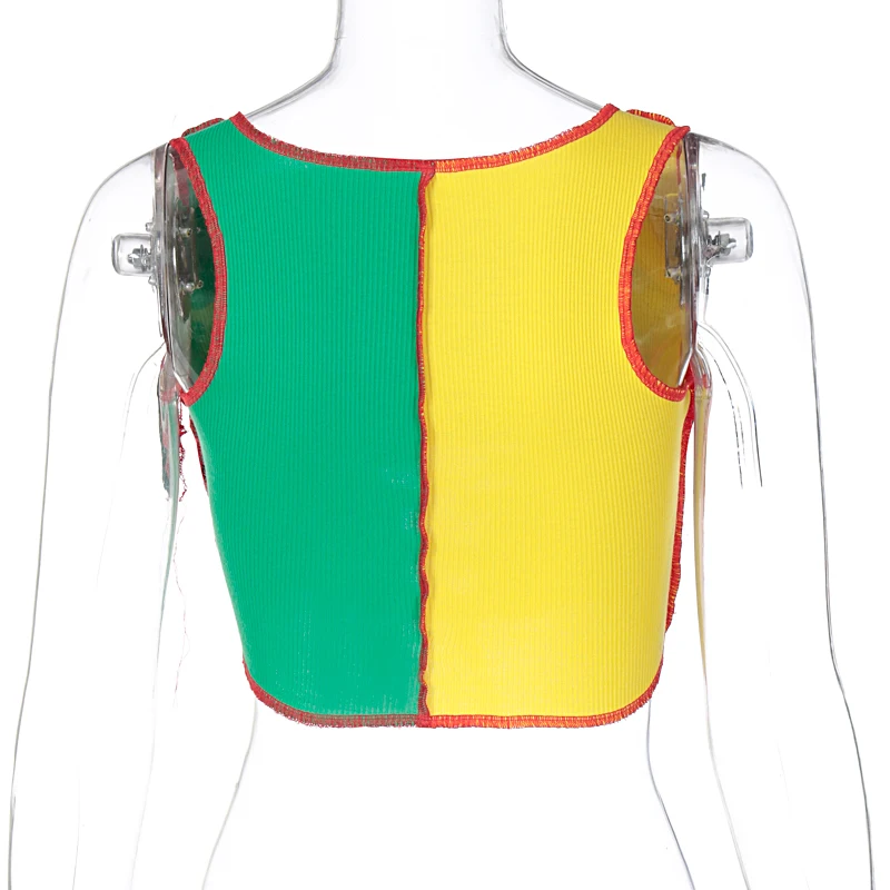 

Chifirena sexy hollout out camisole women Punk style Ribbed Knitted lace-up crop tops club party Colorful tank top bandage vest