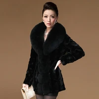 luxury real black mink fur coat warm 2021 winter jacket women coats large natural v neck fox fur collar lady plus size 5xl 6xl