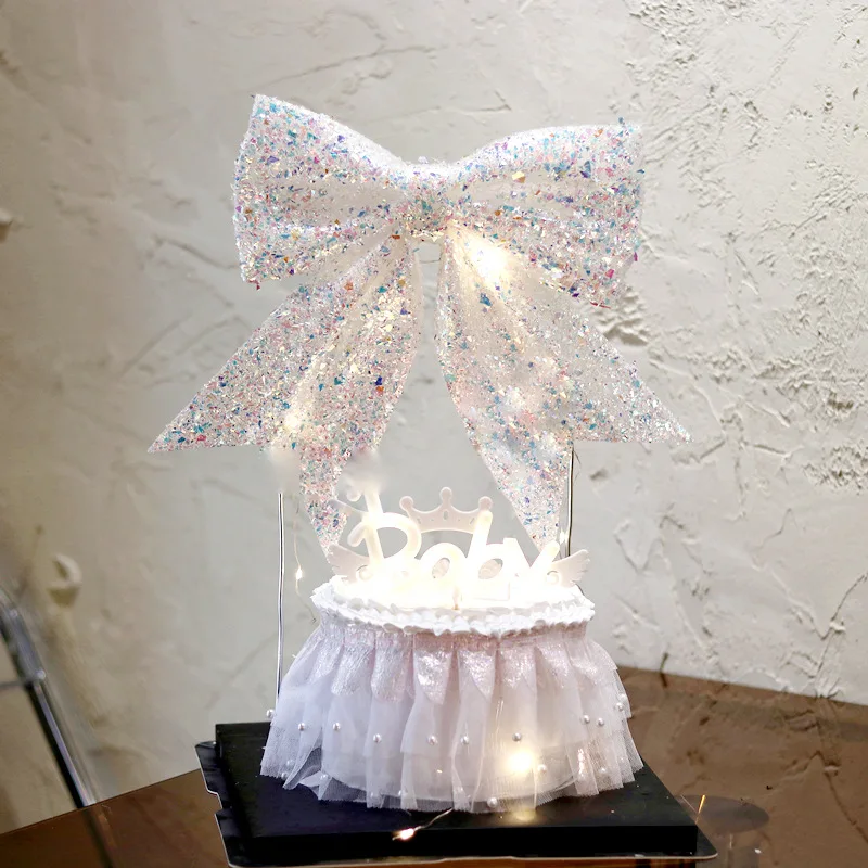 

INS Big Rosette Happy Birthday Leather Cake Toppers Colorful Birthday Cupcake Toppers for Girls Birthday Party Cake Decorations