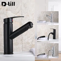 d till bathroom sink basin faucets stainless steel black water wash deck mounted hot cold waterfall mixer taps pull out faucet
