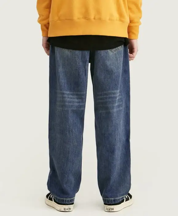 В стиле хип-хоп Прямые джинсы Для мужчин личности свободные джинсовые штаны из