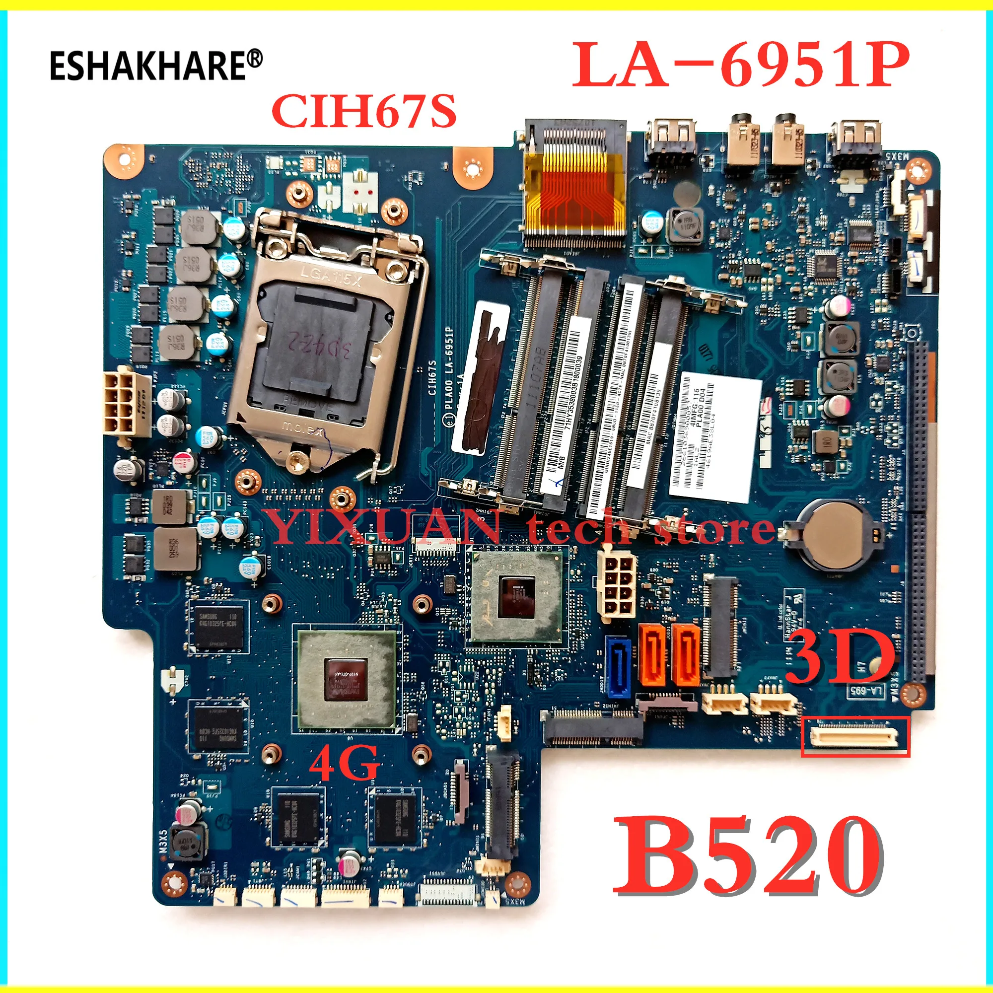 CIH67S LA 6951P материнская плата для Lenovo B520 B520E AIO GT555M видеокарта с 3D интерфейсом