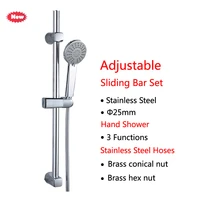chrome stainless steel adjustable 3 function shower slide bar with hand held shower hose wall mount shower sliding bar set