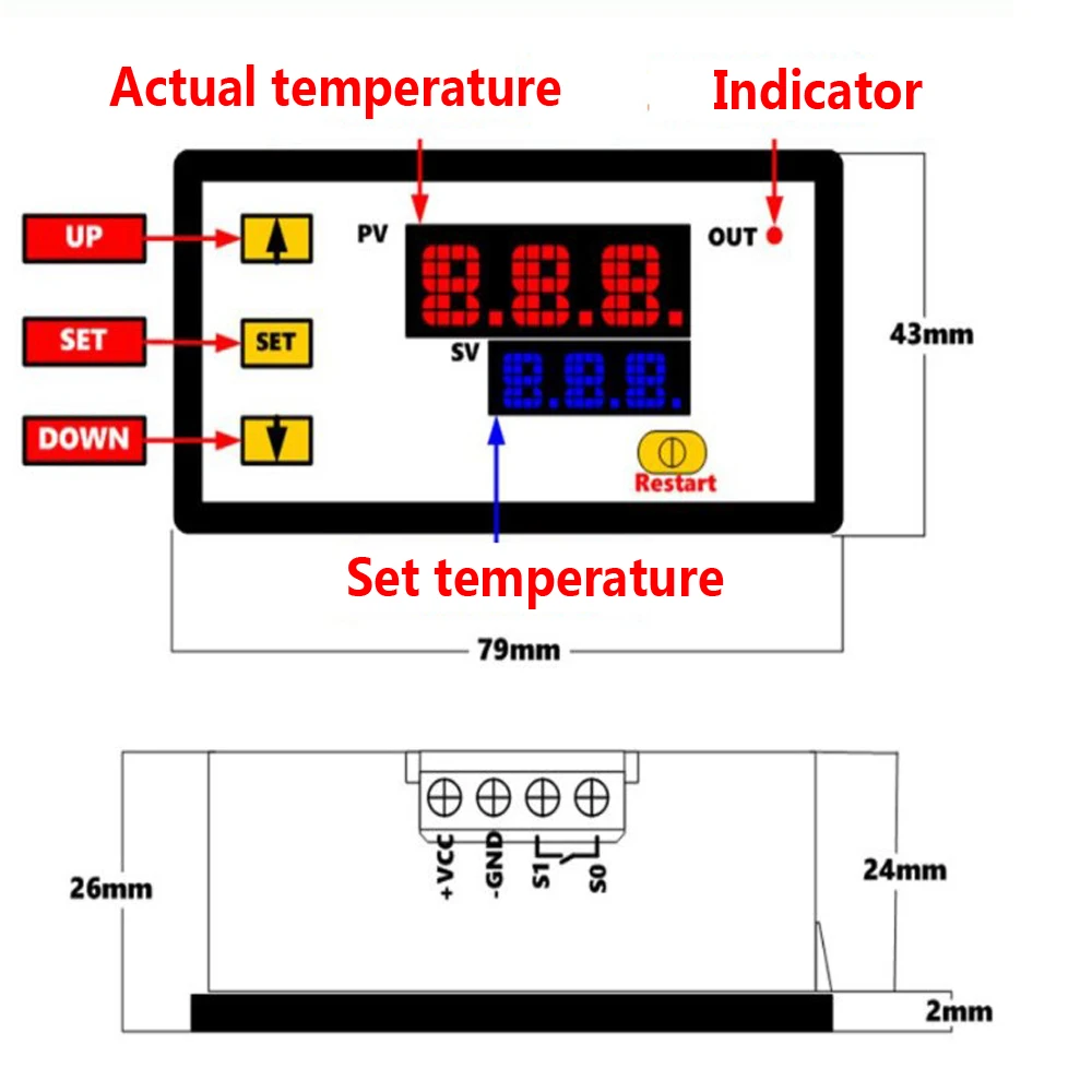 K-тип термопары-60 ℃-500 ℃цифровой измеритель температуры Красный Синий
