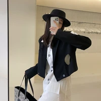 trendy new 2022 womens black suit womens hollow out design sense of minority fried street trendy korean jacket womens jacket