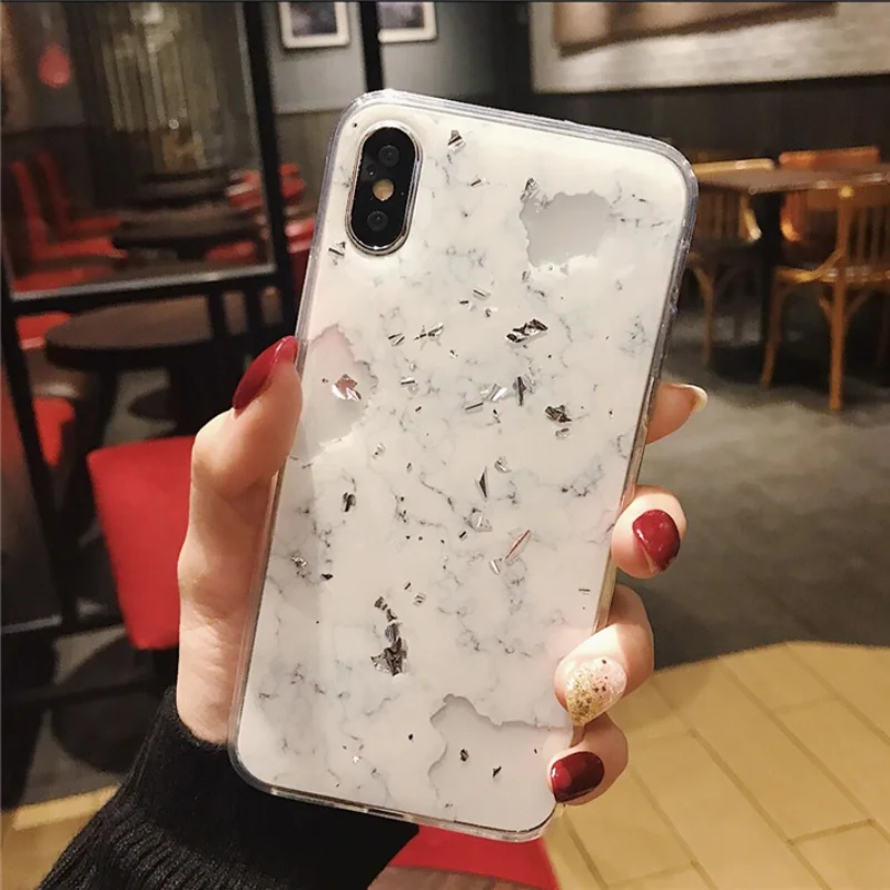 04 Золотая фольга Bling Чехлы под мрамор для iPhone 11 Pro X XS XR Max Мягкий ТПУ чехол для iPhone 7 8 6 6s Plus блестящая задняя крышка - Цвет: 04