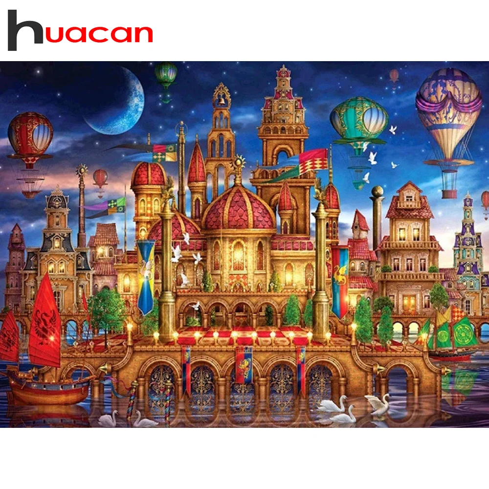 

Алмазная 5D картина Huacan, полная выкладка, Квадратный замок, мозаика, вышивка «сделай сам»