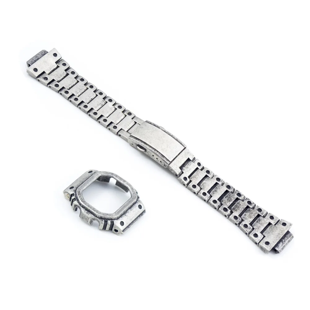 retro silver SET Ретро Серебряный набор DW5600 5610 ремешок для часов чехол/ободок аксессуары нержавеющая сталь - Цвет ремешка: retro silver SET