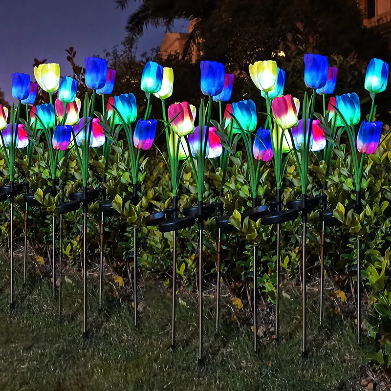 

Solar Light Outdoors LED Tulip Lawn Light 3 Tulip Waterproof Park Garden Lawn Path Landscape Lighting Decoration 1pcs