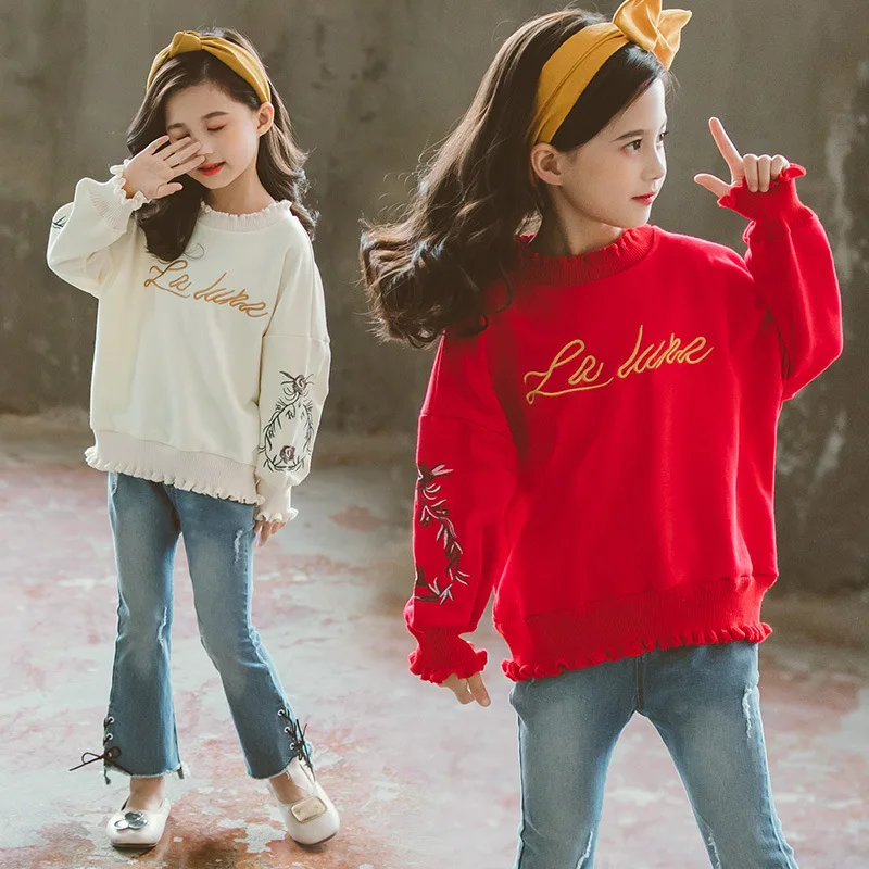 Детский свитер Новинка 2019 года сезон осень весна с кружевом модные вышитые