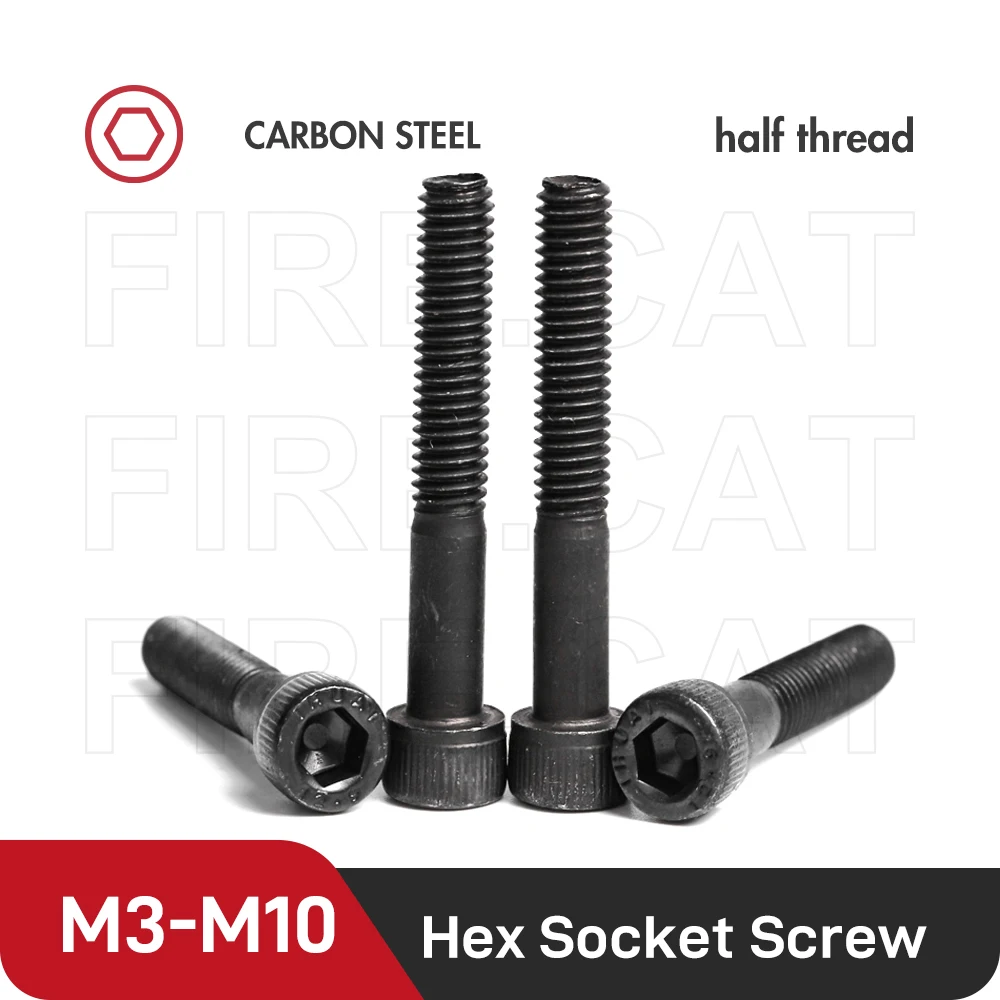 

M3 M4 M5 M6 M8 M10 Hexagon Socket Nuts Screw Bolts 1/15 Pcs Allen Cap Male Screws Half Thread 12.9 Black Steel Hex Bolt 35-100mm