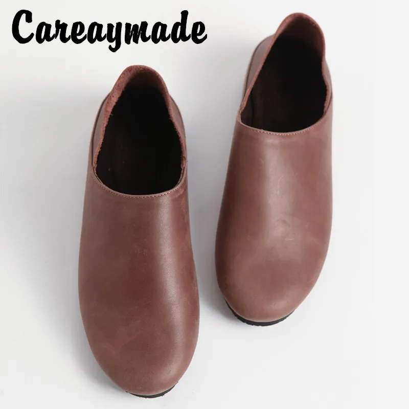 CareaymadePure Handmade Genuine Leather women flats shoes, retro shallow mouth the ancient Zen comfortable leather shoes, 7 colors