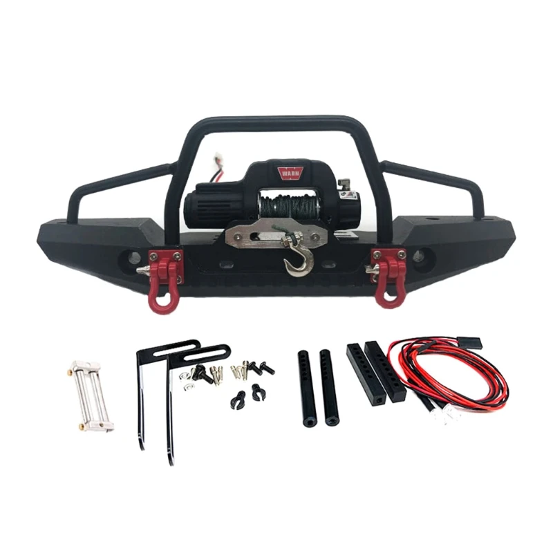 

Metal Front Bumper Set with LED Light and Winch for SCX10 90046 90047 TRX-4 1/10 RC Crawler Car Upgrade RC Spare Parts