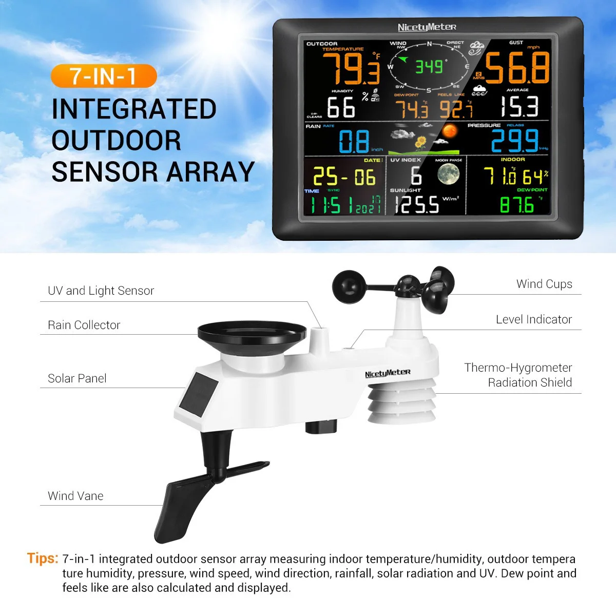 Метеостанция NicetyMeter 0832 0310 Wi-Fi беспроводная с наружным датчиком дождя датчик