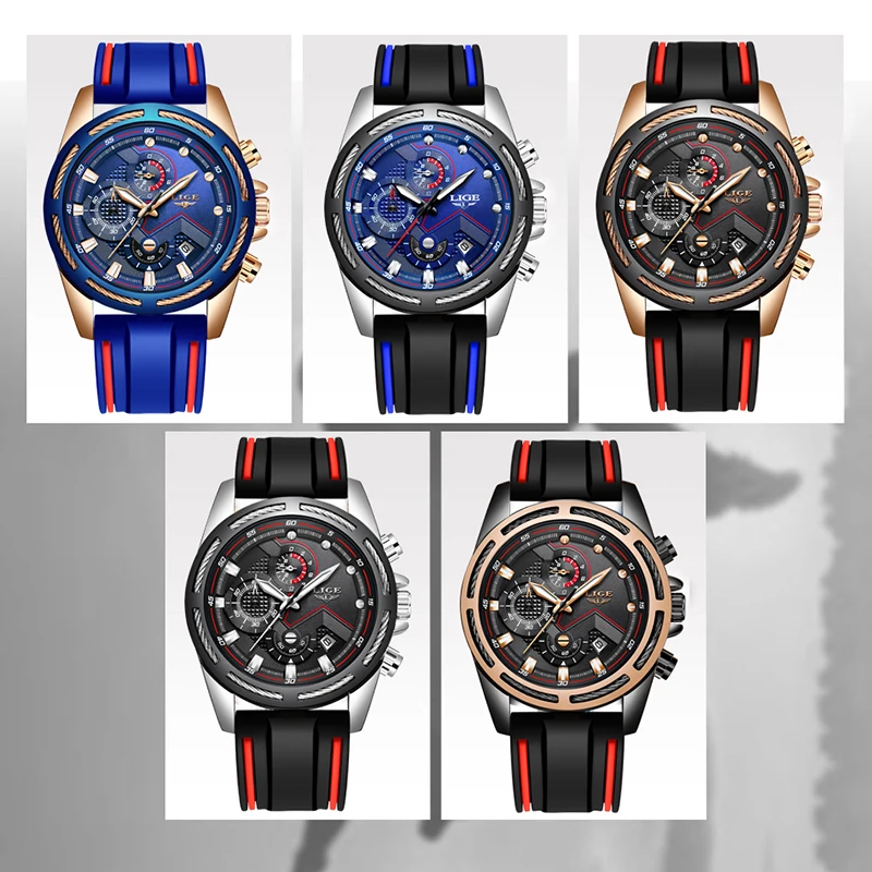 Мужские Аналоговые кварцевые часы-хронограф LIGE с датой светящиеся стрелки
