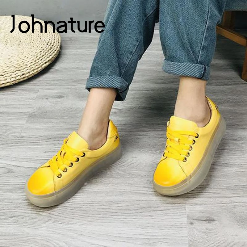 Женская Повседневная обувь Johnature из натуральной кожи 4 цвета на шнуровке с шитьем
