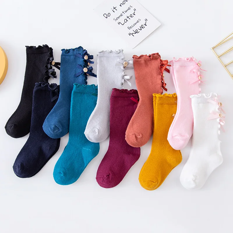 

1pair Bowtie Kids Girl Baby Socks Cotton Lace Knee High Long Warmer Soft Child Socks