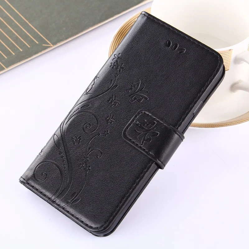Черный Кожаный чехол-книжка с бабочкой и цветами для iphone 11 Pro XS Max XR XsMAX X 10 5 5S SE 6 6s 7 Plus 8 plus, мягкий чехол-кошелек для телефона - Цвет: Черный