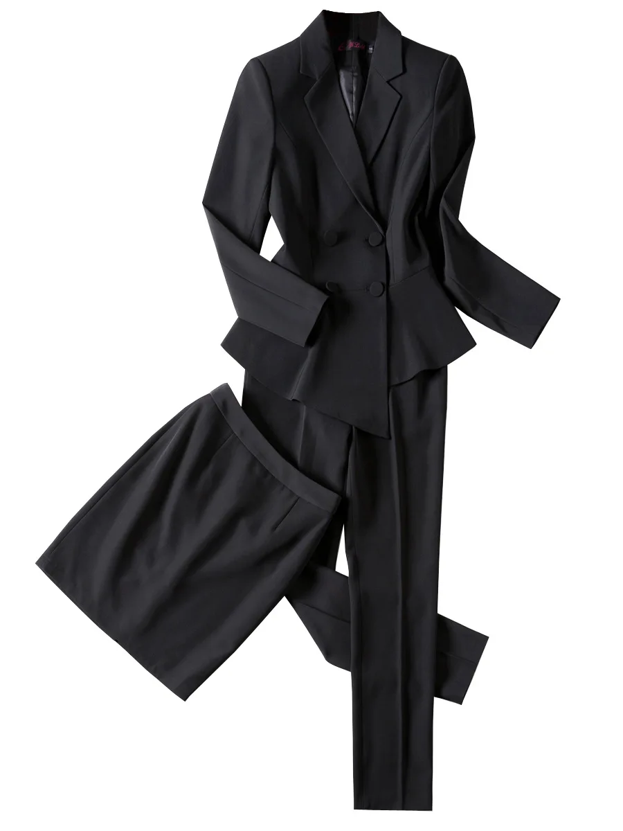 Женский офисный брючный костюм черный темно-синий красный комплект из двух