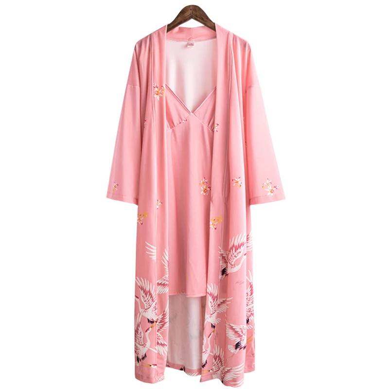 Халат женский зимний с принтом журавлей и длинным рукавом | Женская одежда