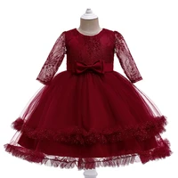 new flower girl dresses for wedding red princess tutu lace appliqued long sleeves vintage girl first communion dress