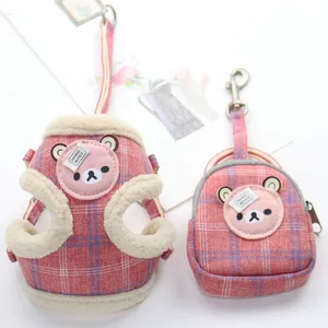 Осенне-зимняя мягкая шлейка для собак, жилет с мультяшным медведем, регулируемый поводок для кошек, набор для маленьких и средних собак на открытом воздухе