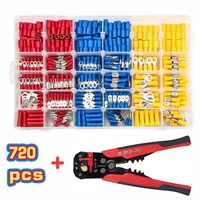 720pcs insulated cable connector electrical wire crimp spade butt ring fork ring lugs rolled terminals self adjusting plier