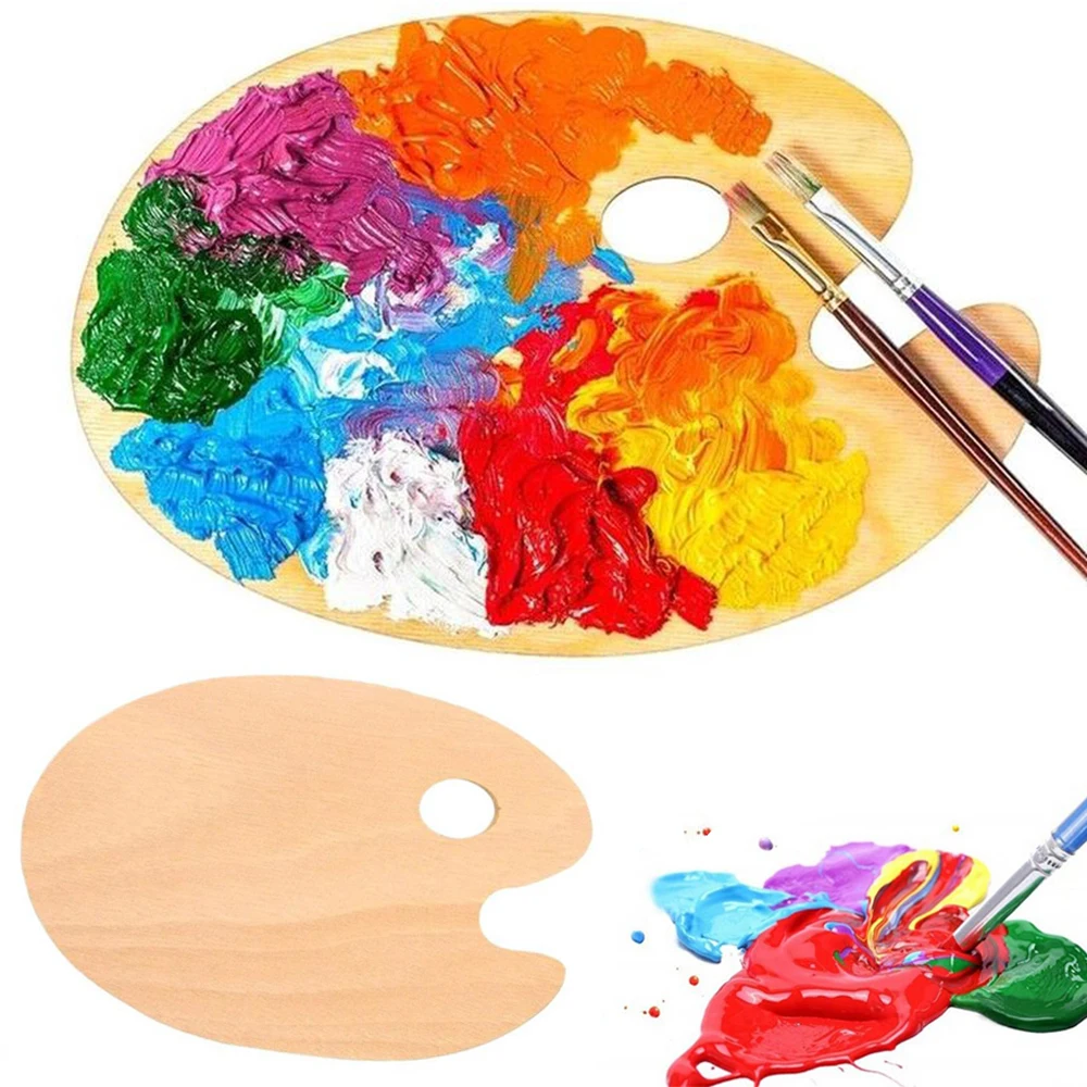

New wooden artist color palette painting palette 3mm oval palette oil painting acrylic children palette