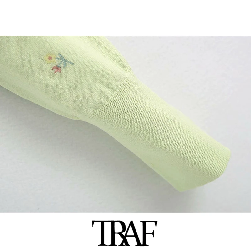 Женский укороченный вязаный кардиган TRAF винтажный свитер с длинным рукавом и