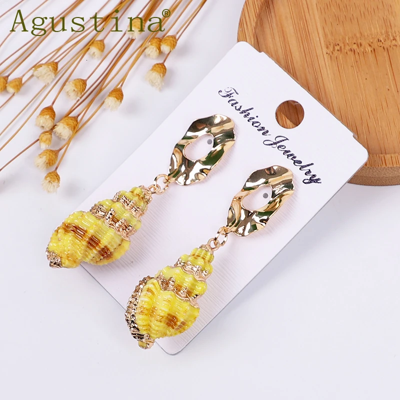 Agustina Women Fashion Shell Earrings New Small Girls Drop Green Long Korean Punk Earring Bohemian Earing Tiny | Украшения и