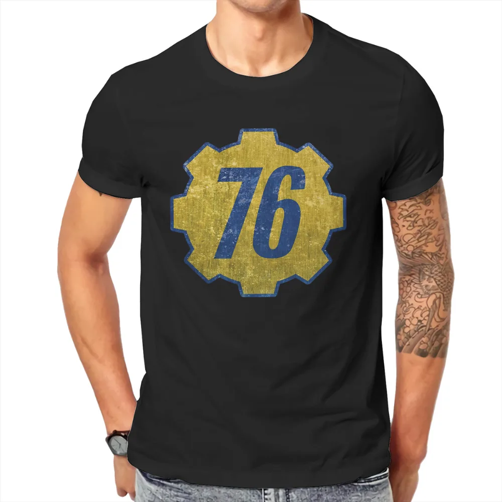 

Fallout Dweller Game Newest TShirt for Men Vault 76 Distressed Round Neck Pure Cotton T Shirt Birthday Gifts