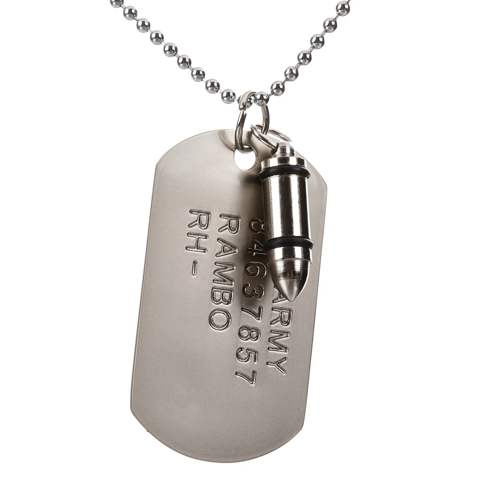 High Quality Fashion Men Military Army Bullet Charm Dog Tags SINGLE EMBOSSED Chain Pendant Necklace Jewelry Gift