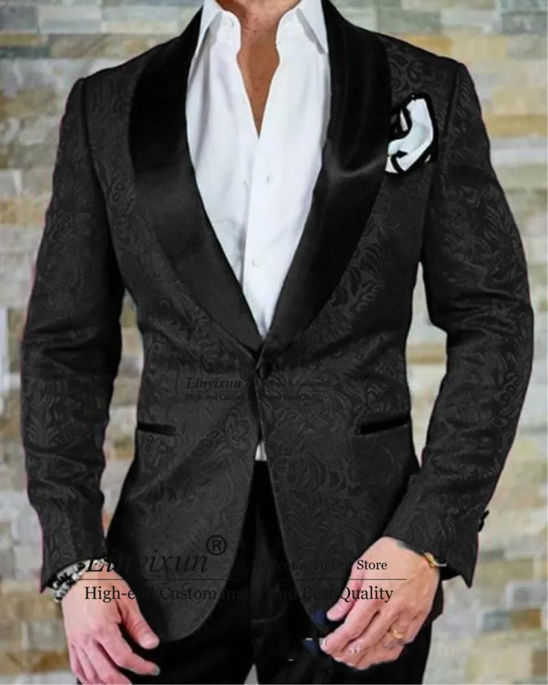 

2020 Groom Wear Black Shawl Lapel Best Male Suits Wedding Tuxedos (Jacket+Pants+Tie) Custom Made Slim Fit Men's Blazer Suits