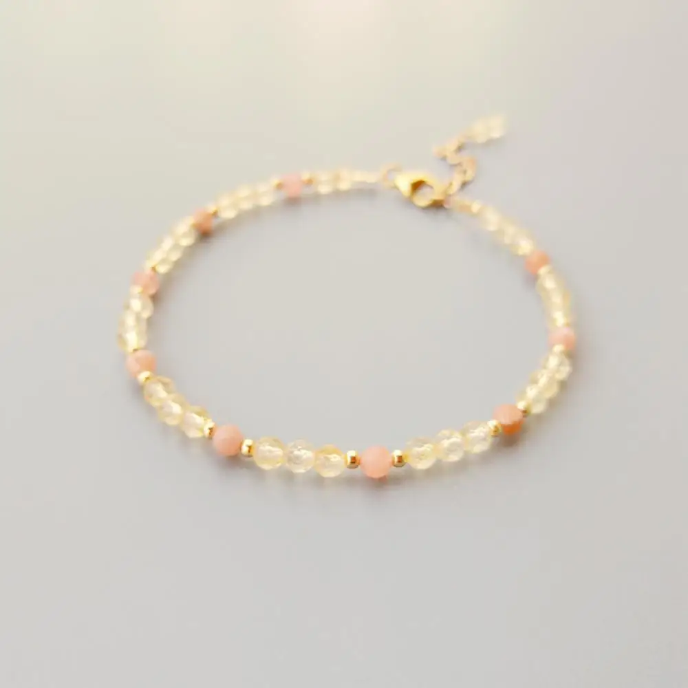 Lii Ji натуральный 3 мм сверкающий цитрин браслет из родохрозита 14k GF изящный для