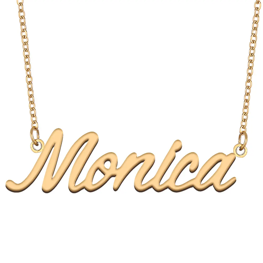 

Monica Nameplate Necklace for Women Stainless Steel Jewelry Gold Plated Name Chain Pendant Femme Mothers Girlfriend Gift