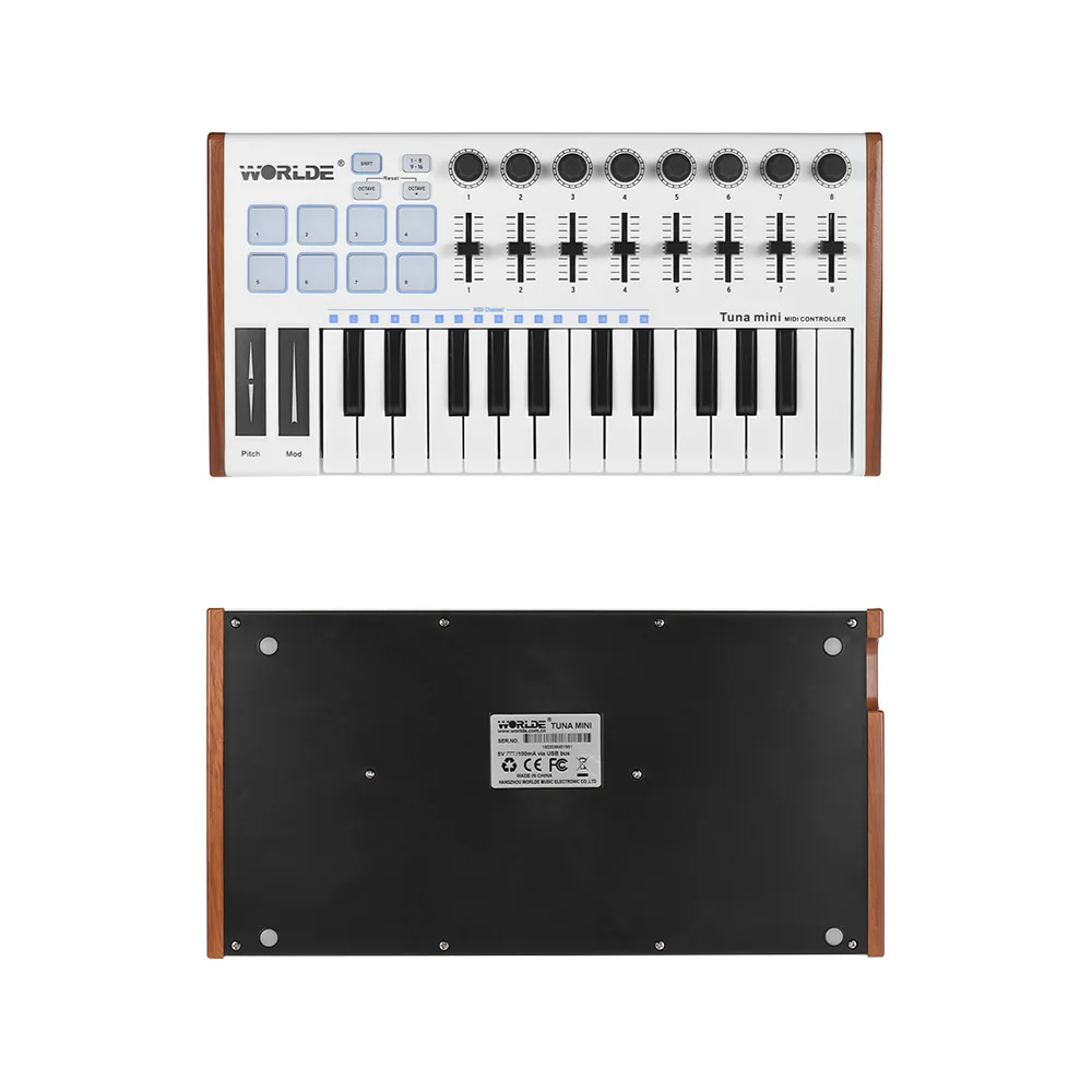 WORLDE TUNA MINI MIDI Keyboard 25-Key USB Controller 8 RGB Backlit Trigger Pads with 6.35mm Pedal Jack | Спорт и развлечения