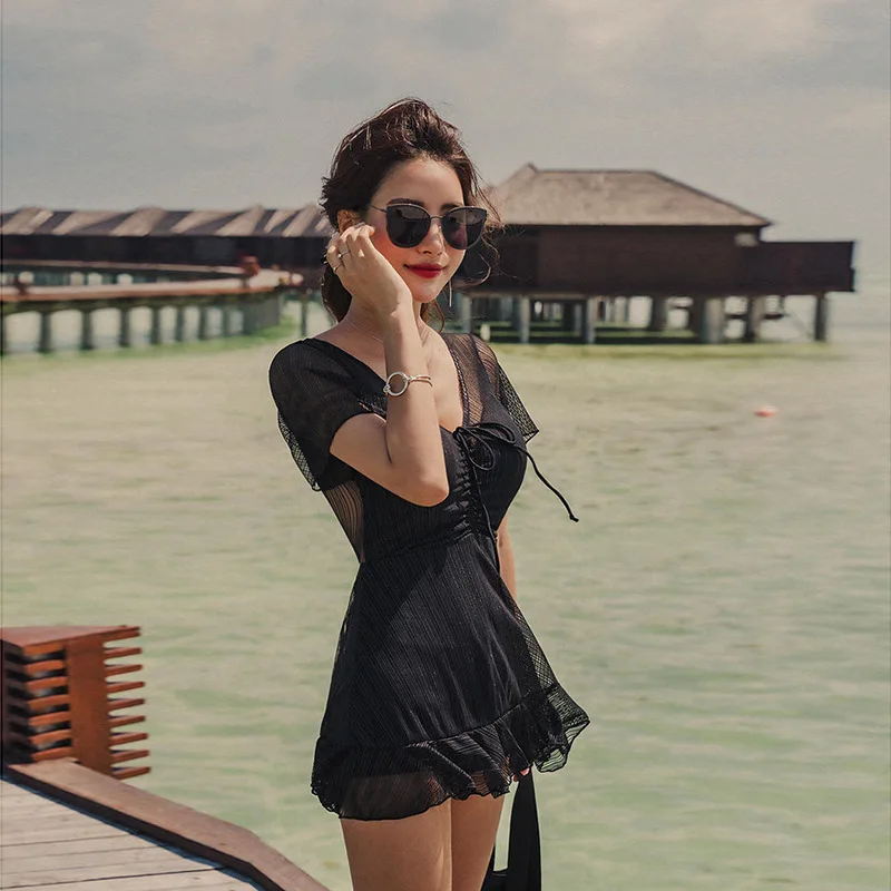 Купальник женский сплошной с юбкой-канья |